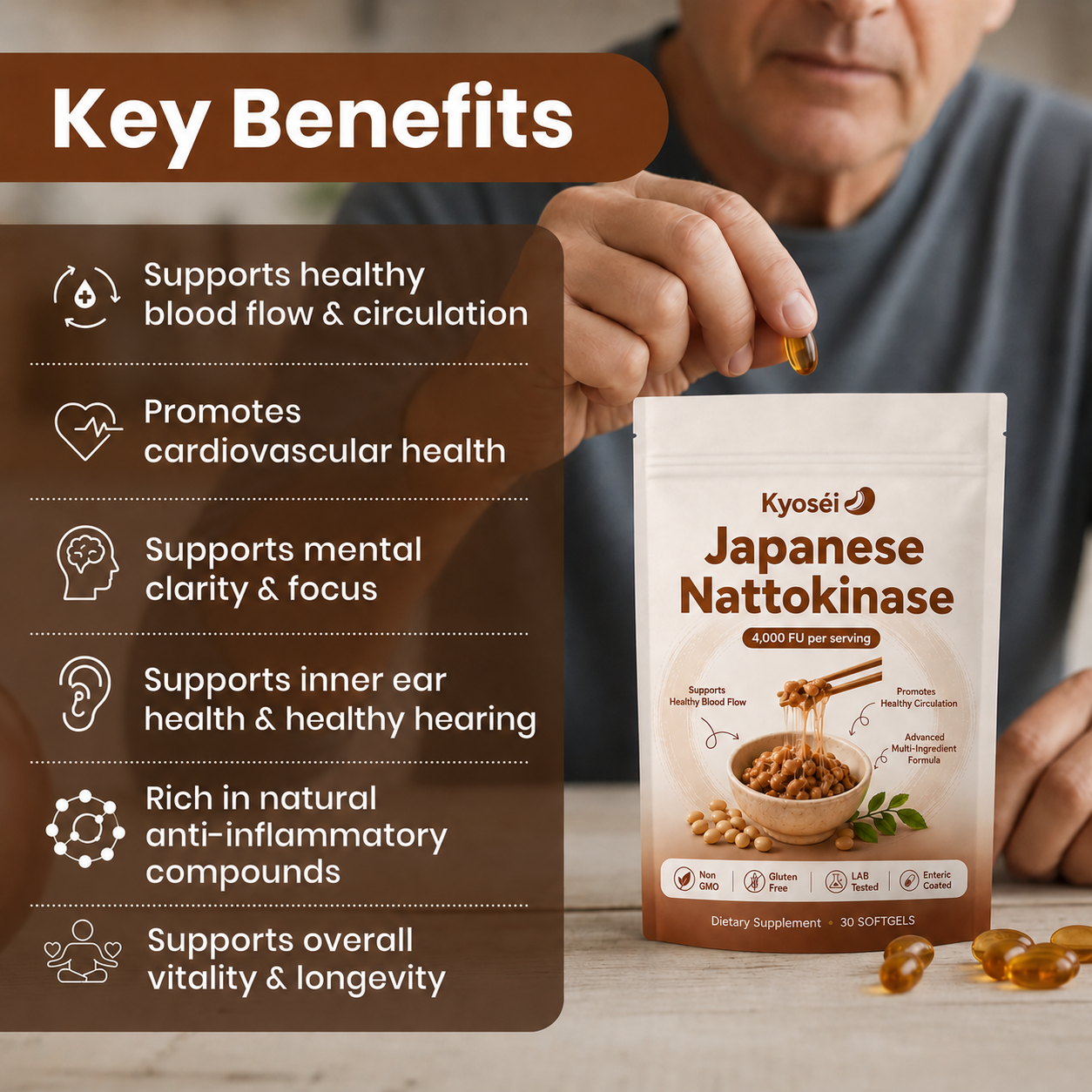 Japanese Nattokinase - 4,000 FU Odorless Softgels